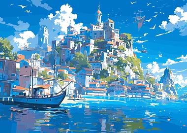 Anime Fishing Cityscape