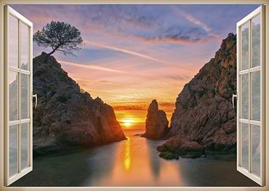 Window view beach sunset