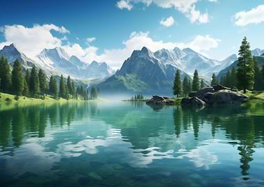 Mountains at Lake Nature