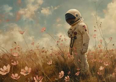 Astronaut In Flower Field