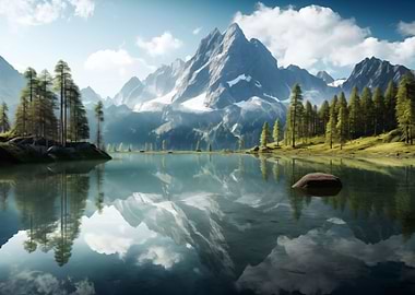 Mountains at Lake Nature