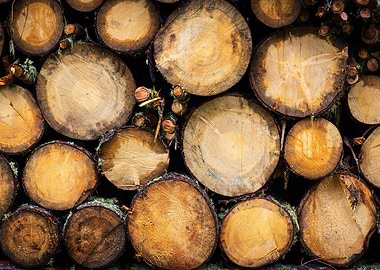 A pile of logs in the wood