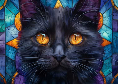 Fantasy Stained Glass Cat