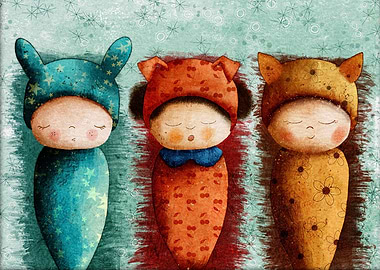 happy three children