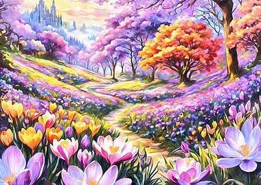 Landscape with crocuses