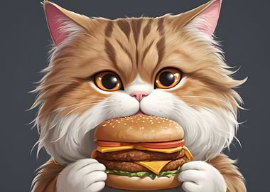 Cat Eating Burger
