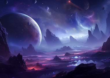 Violet blue galaxy planet