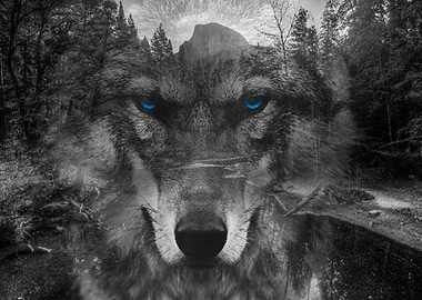Wolf with blue eyes
