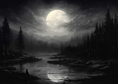 Full Moon Forest At Night