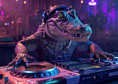 Cyberpunk DJ alligator