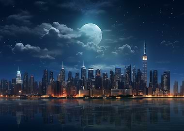 Full Moon Cityscape Night
