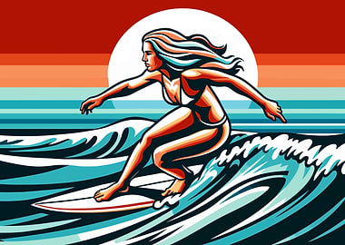 Surfing girl wpap pop art