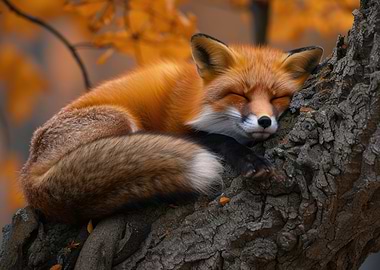 Red Fox Rest on Mossy Log