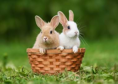 Two Rabbits in a basket