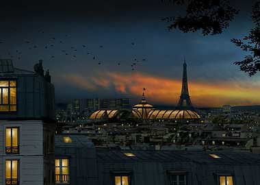 roofs of Paris blue hour