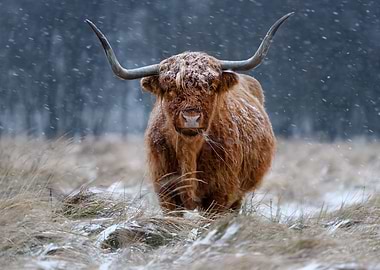 Snowy Highland cow