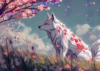 wolf cherry blossom animal