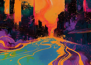 City in psychedelic colors