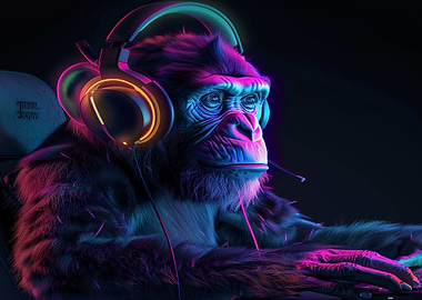 Ape Monkey Gamer Neon