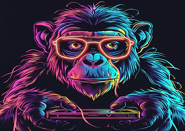 Ape Monkey Gamer Neon