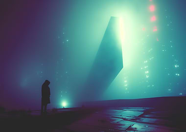 Cyberpunk Neon Monolith