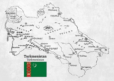 Handdrawn Turkmenistan Map
