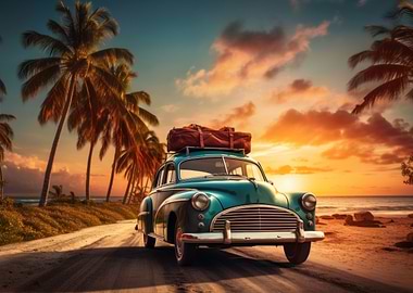 Vintage car on beach