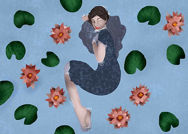 Woman among water lilies