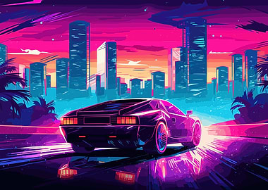 Retro Miami Neon Sunset