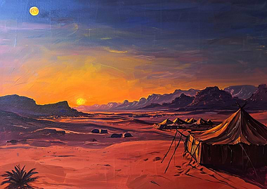 Desert nomad camp at dawn