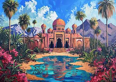 Desert oasis with a grand