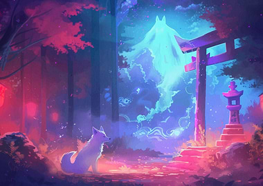 Fox Kitsune Colorful