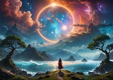 Girl on a rock and lake