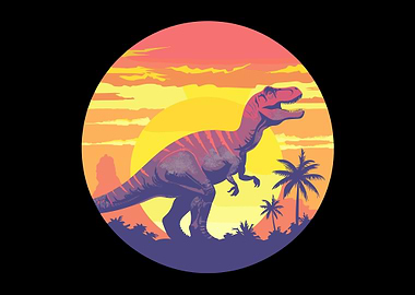 Retro Dinosaur Sunset