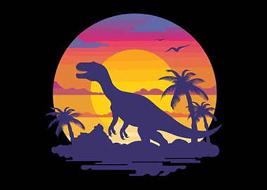 Retro Dinosaur Sunset