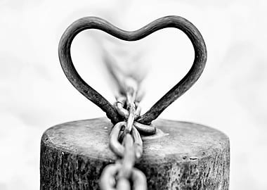 rusty heart chain on old w