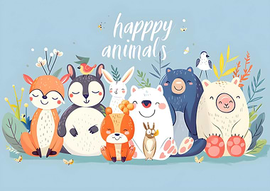 poster cute happy animal