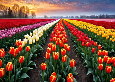 Field with Tulips Flowers