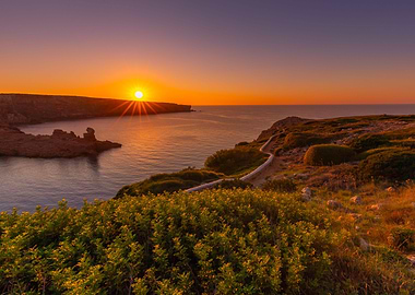 Seascape and sunset island