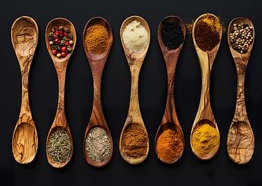 Wooden spoons with Spices