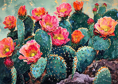 Desert cacti in bloom