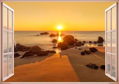 Window view sunset ocean