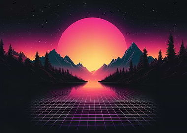 Retro wave 80s horizon