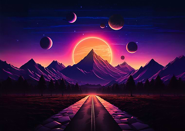 80s retro landscape