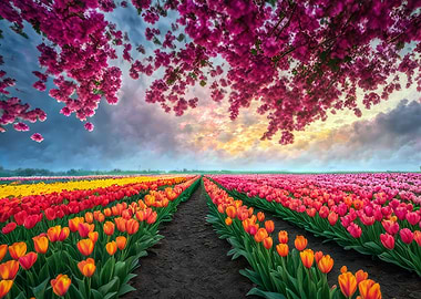 Field with Tulips Flowers