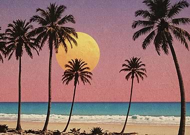 Retro beach with palms