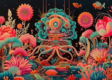 Psychedelic robot octopus