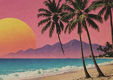 Vintage beach with palms