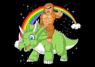 bigfoot riding triceratops
