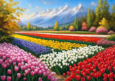 Filed with Tulips Flowers